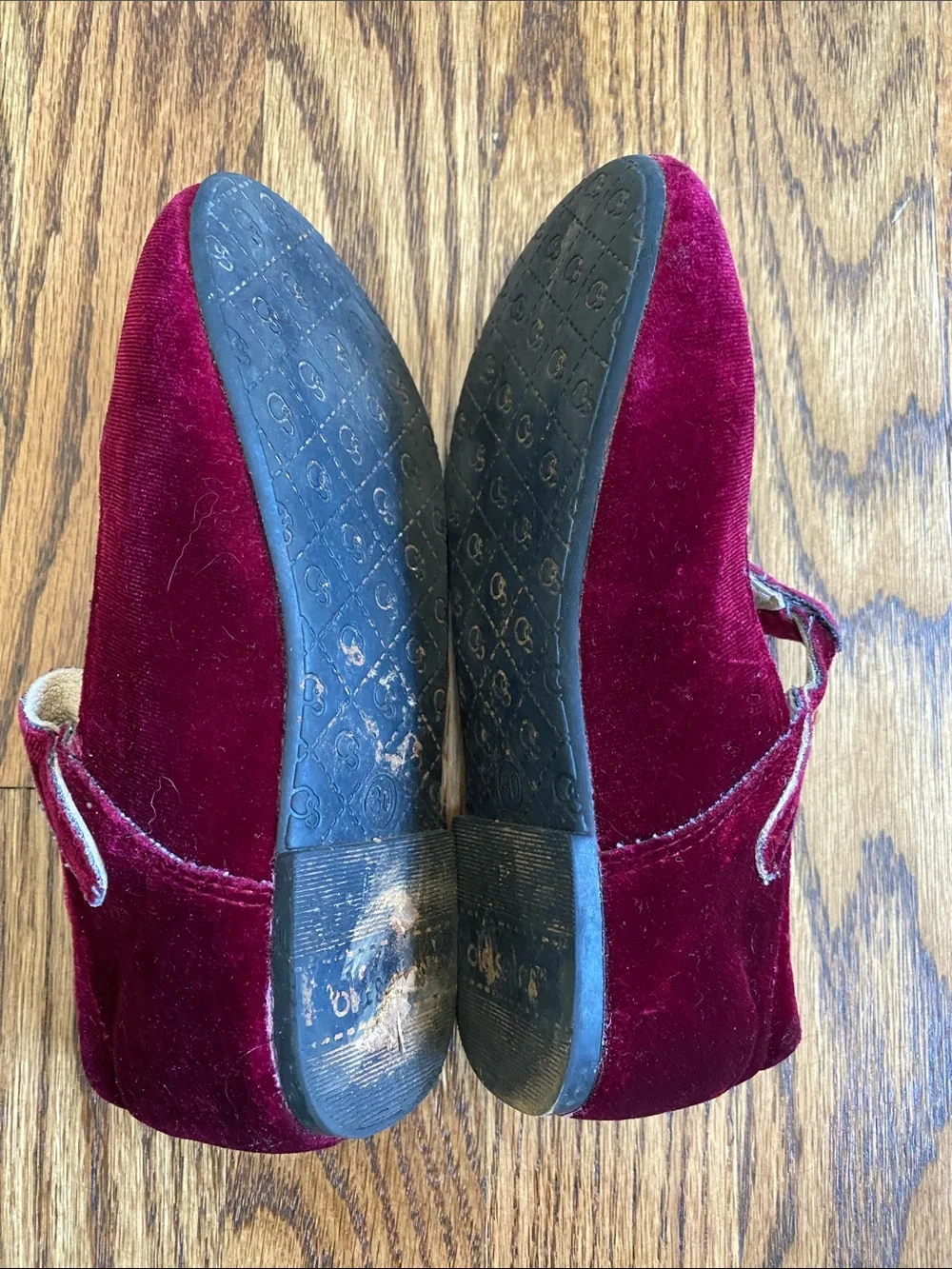 Red velvet Oldsoles t-strap Mary Janes, size 30 (12). Excellent condition